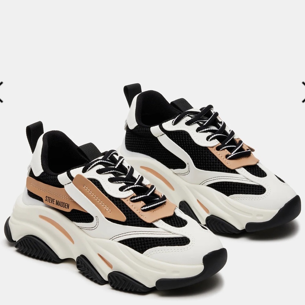 Steve Madden Black, White, and Tan Chunky Sneakers